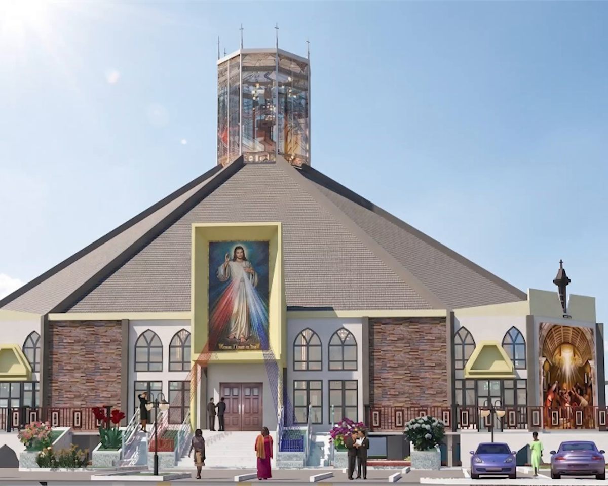 Architect’s impression of the completed Divine Mercy church, with the image of the Divine Mercy on the facade